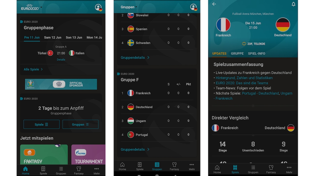 Screenshot: UEFA Euro 2020-App