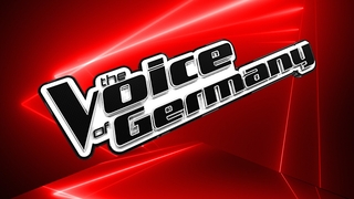 Logo von The Voice of Germany vor rotem Hintergrund
