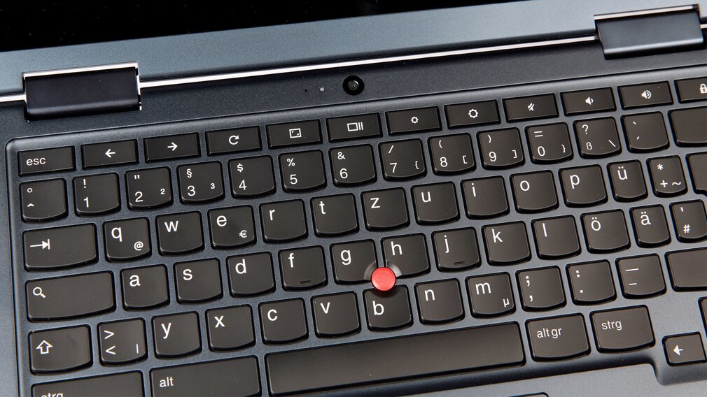 Close-up of the keyboard of the Lenovo Thinkpad C13 Yoga.