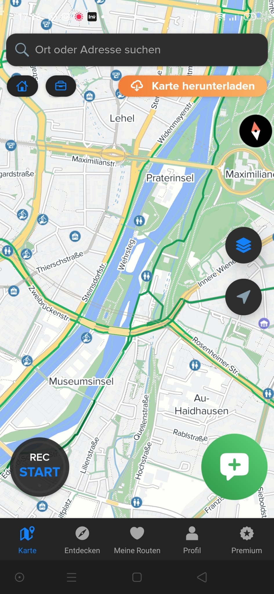 Screenshot 1 - Bikemap: Fahrradkarte & GPS-Navigation (Android-App)