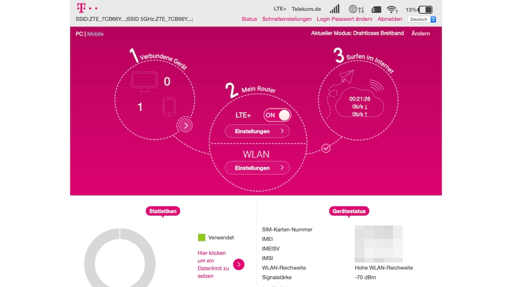 Telekom Speedbox: Menu