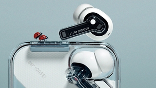Transparente Nothing-Kopfhörer im Ladecase mit zwei Marienkäfern