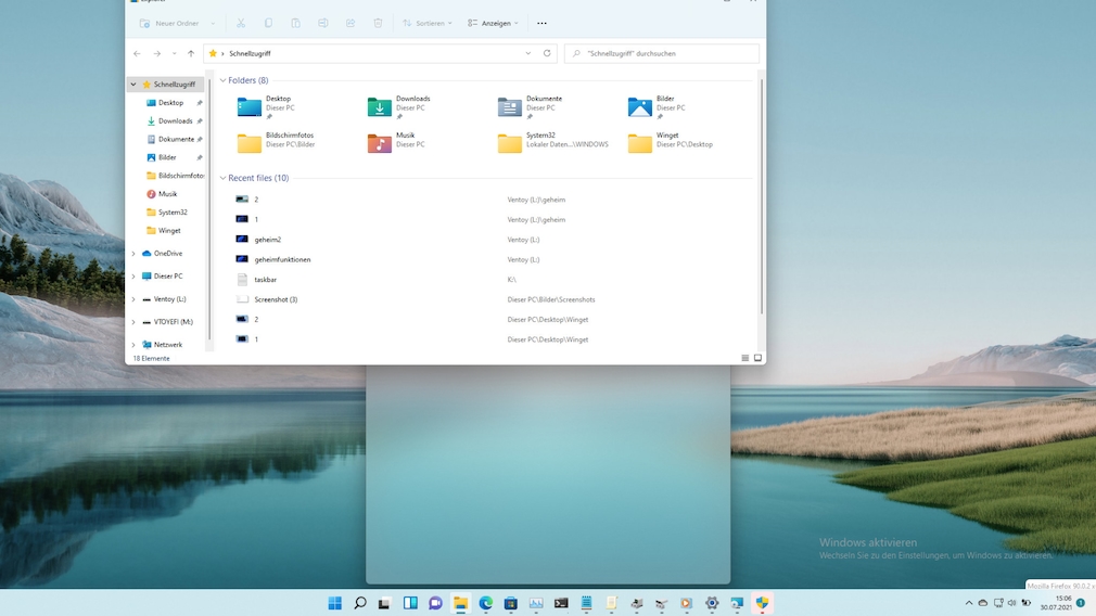 Windows 11: Geheimtipps zu versteckten Funktionen – so nutzen Sie sie Im Beispiel platzieren wir das Fenster mittig auf dem Bildschirm. Windows 11 offeriert diese Option mit einer Milchglas-Visualisierung. 