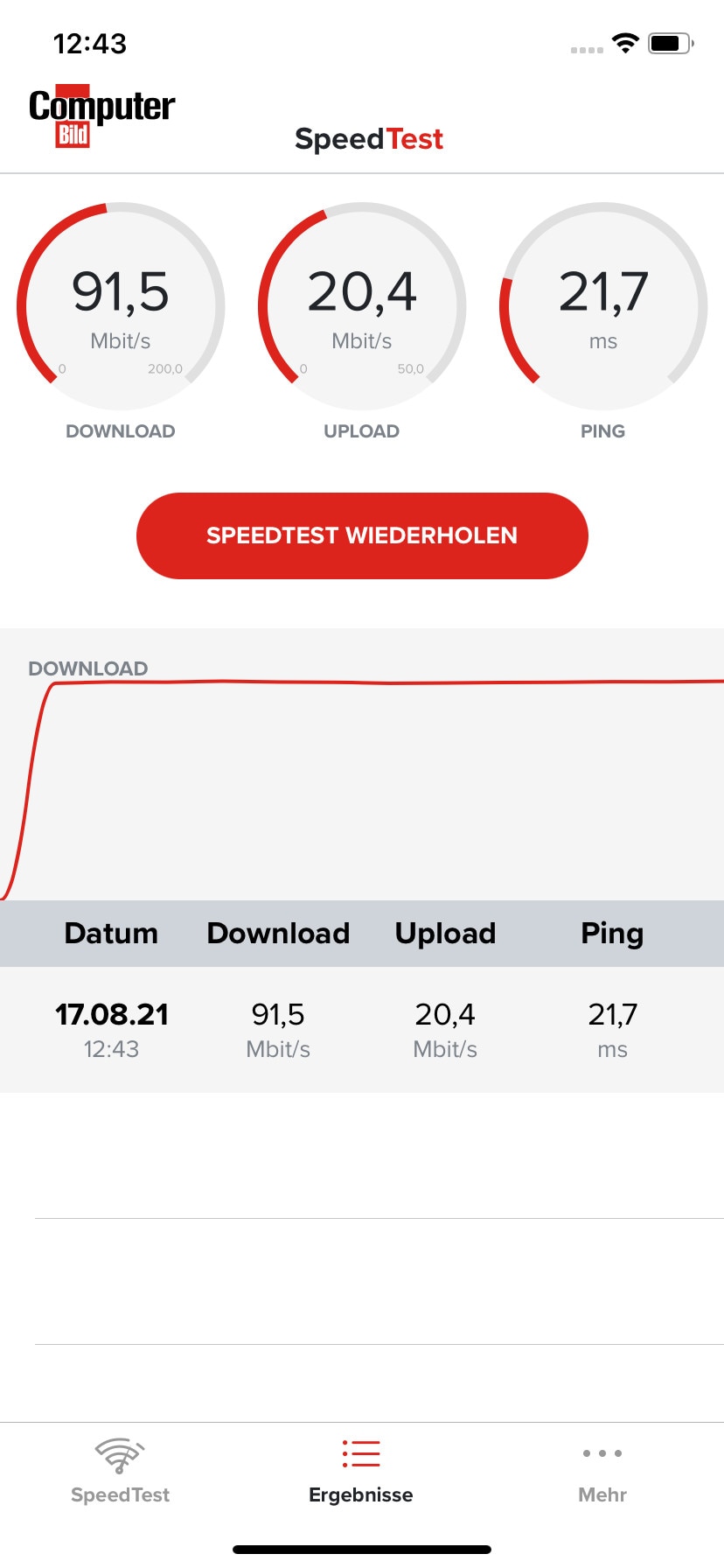 Screenshot 1 - COMPUTER BILD-Speedtest (App für iPhone & iPad)