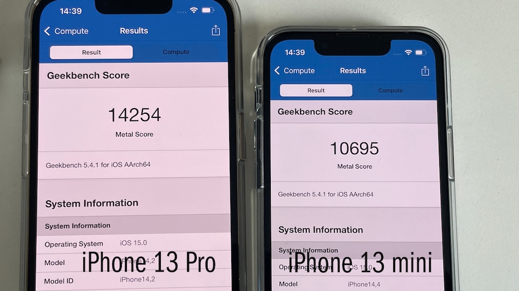 Geekbench Metal: Grafikleistung iPhone 13 Pro vs. iPhone 13 mini