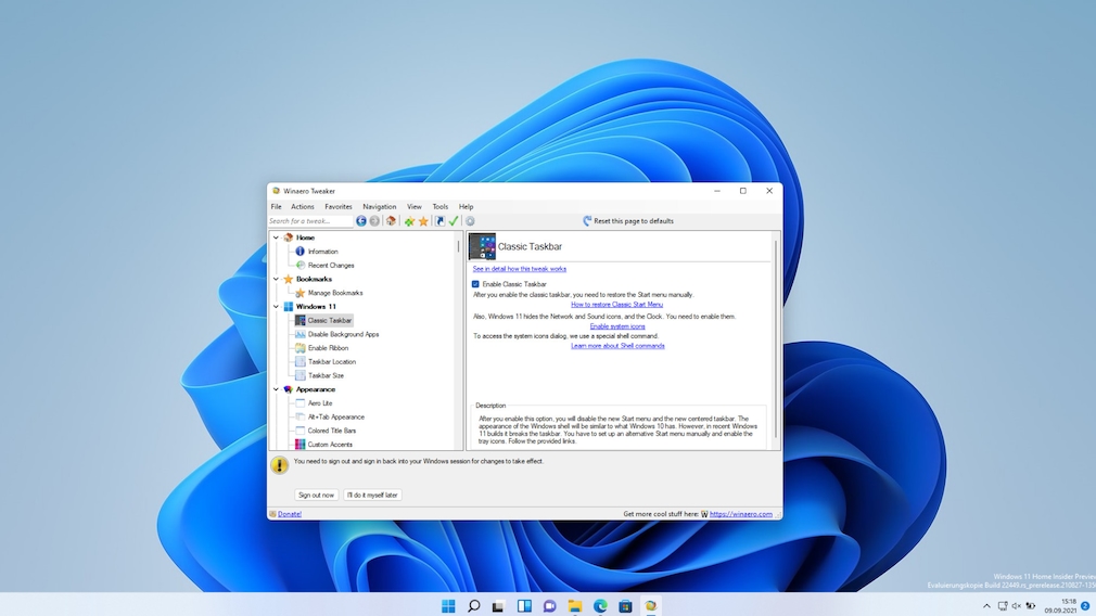 Windows 11: Move and enlarge the taskbar