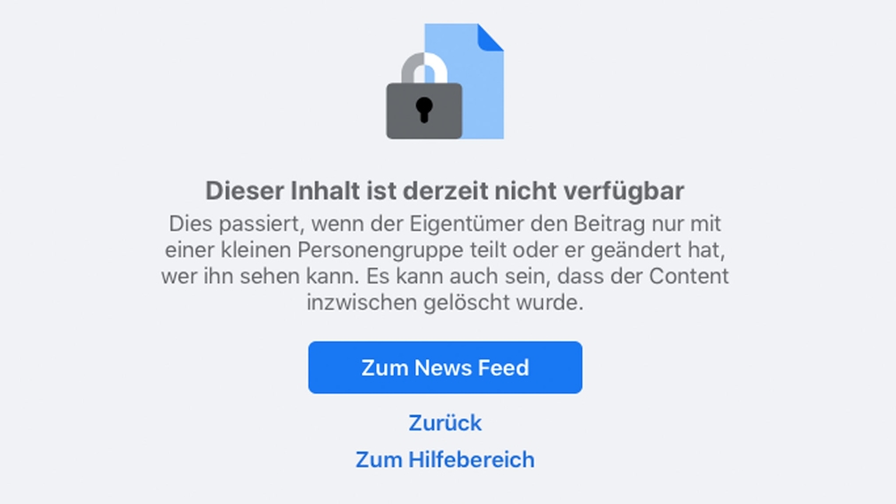 Facebook: Fehlermeldung