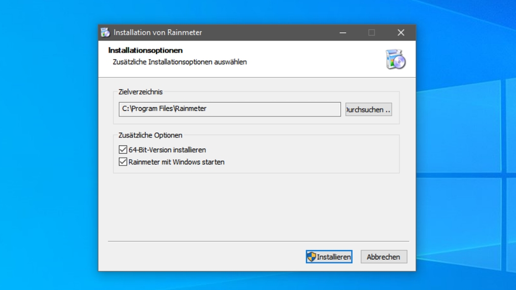 Rainmeter: Anleitung zum Desktop-Modding von Windows 10 und Windows 11 Bei der Standardinstallation fahren Sie mit "Weiter > Installieren" sowie dem Bestätigen einer Windows-UAC-Meldung (User Account Control, Benutzerkonten-Steuerung) mit "Ja" fort. 