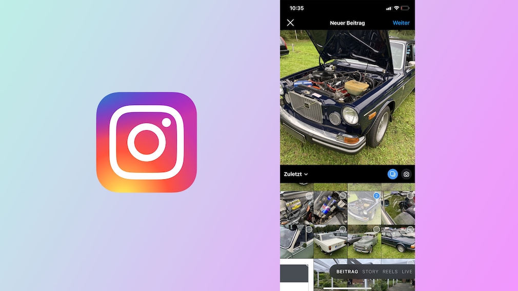 Instagram-Benutzeroberfläche mit Fotoauswahl