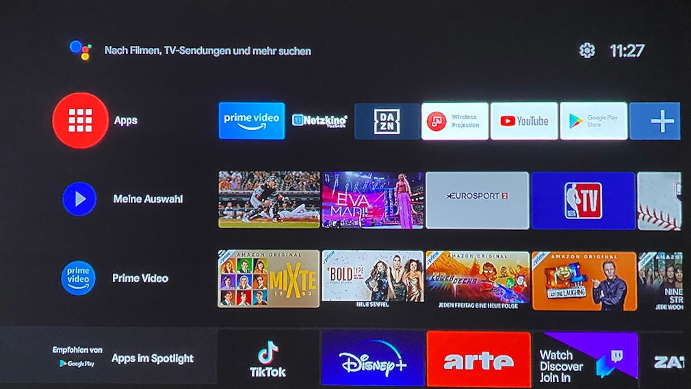 The Benq GV30 shows the typical Android TV sight in the home menu. 