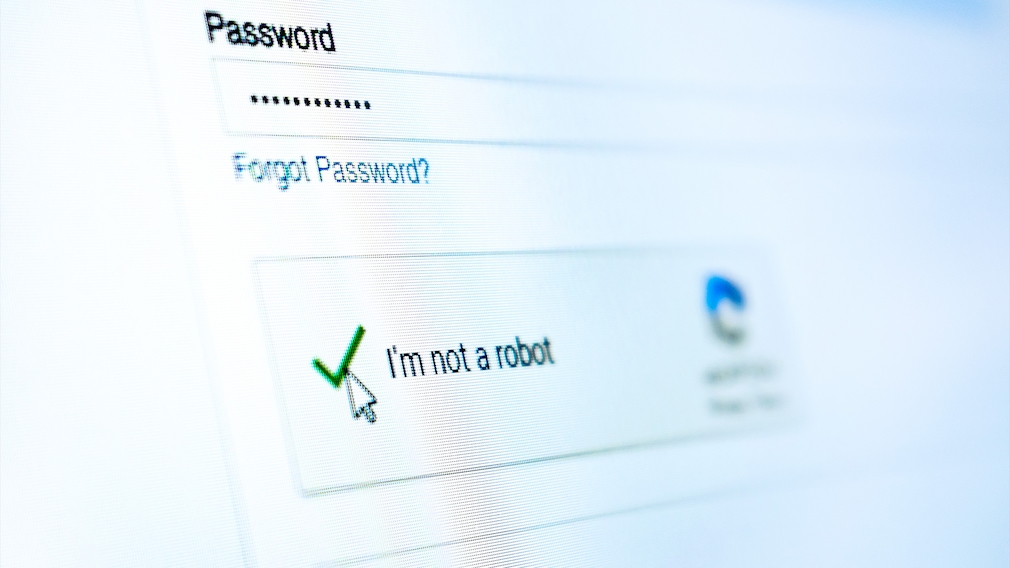 Passwortabfrage mit Haken und I'm not a robot Schriftzug