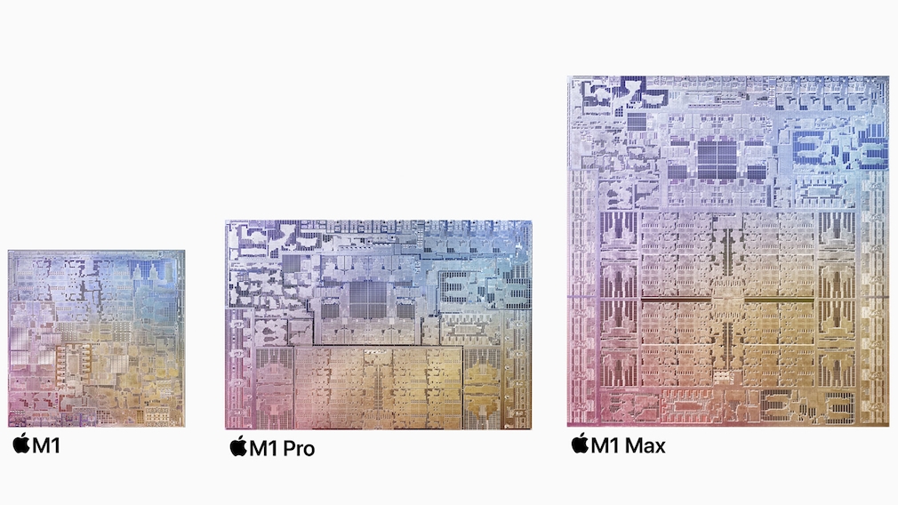 Abbildungen des M1, M1 Pro und M1 Max (v.l.)