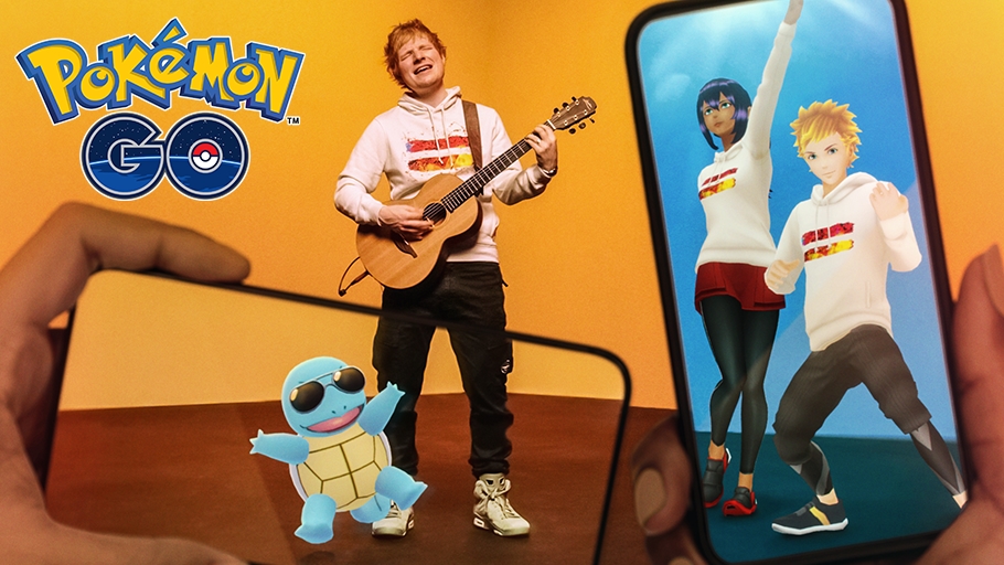 Ed Sheeran spielt ein Instrument, Schiggy tanzt dazu.