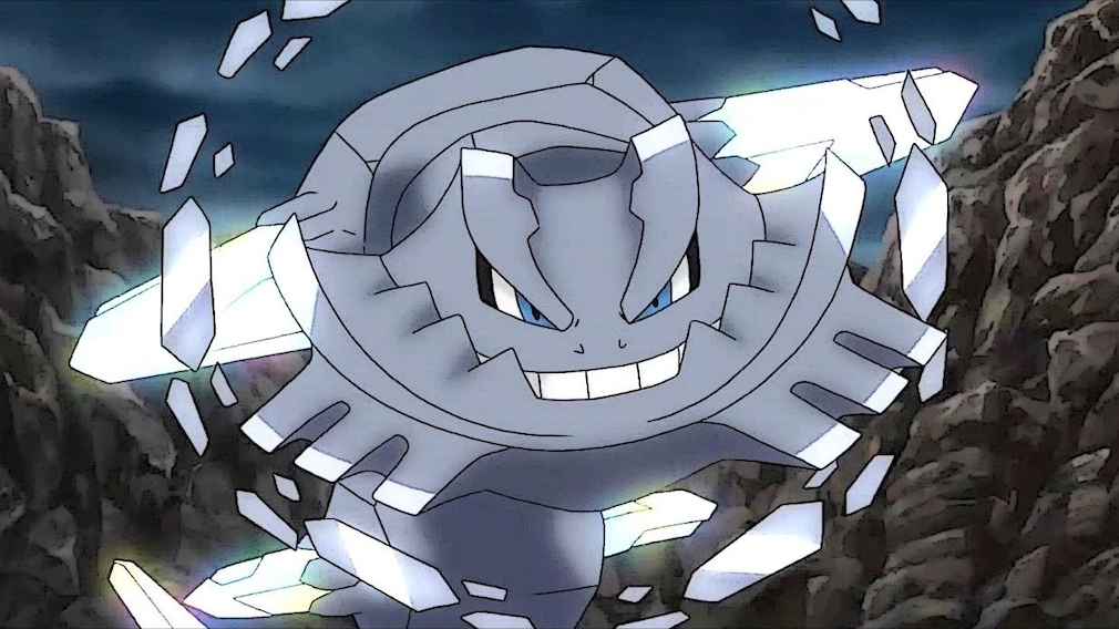 Das Pokémon Mega-Stahlos, eine stählerne Schlange.