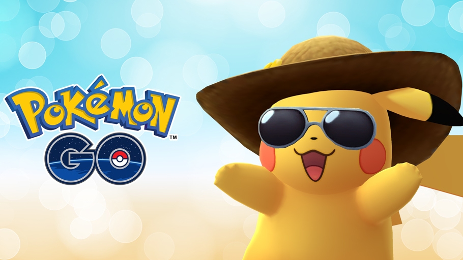 Die Donnermaus Pikachu mit einer Sonnenbrille und einem Hut.
