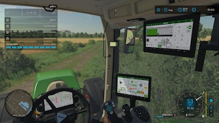 Blick aus einem Traktor in Landwirtschafts-Simulator 22.