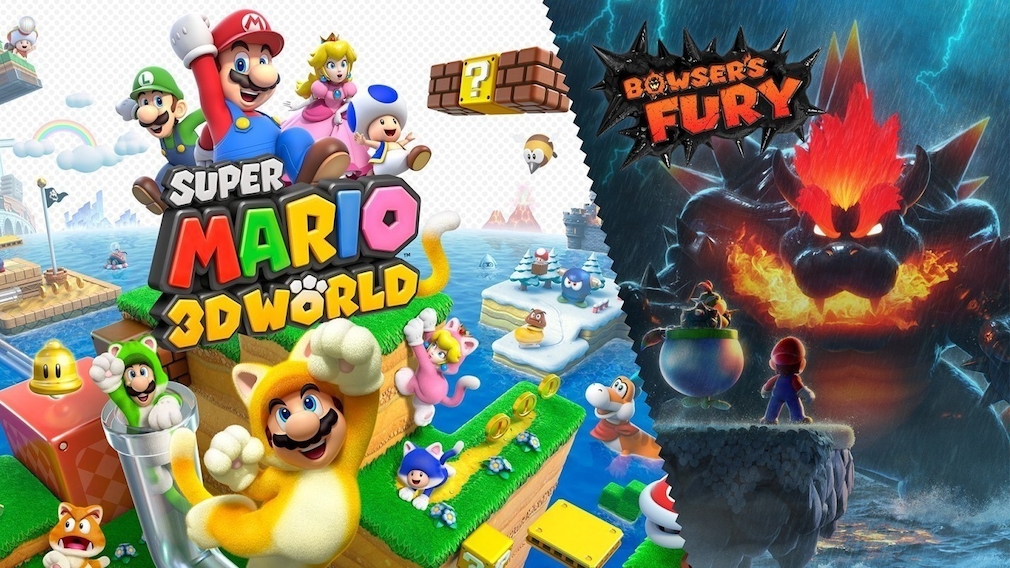 Mario and his colorful friends on the left, the evil Bowser on the right.