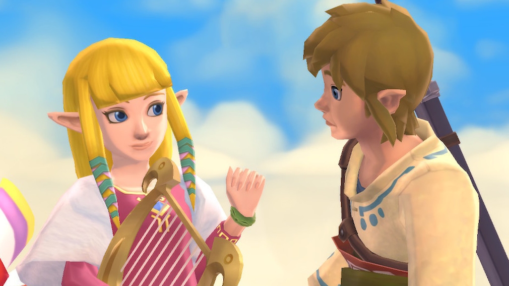 Princess Zalda and hero Link in a cloud paradise.