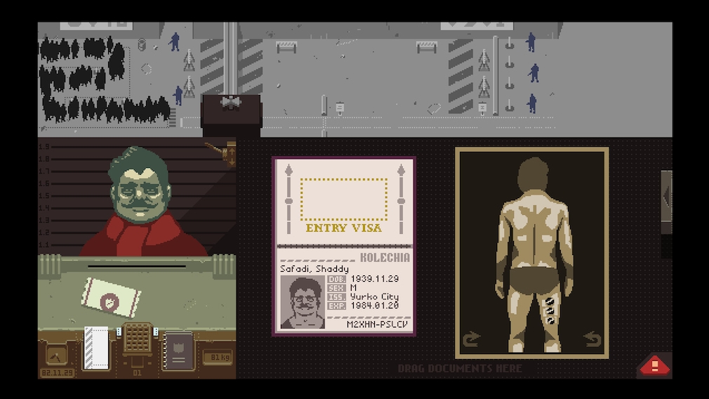 Gameplay from Papers, Please.