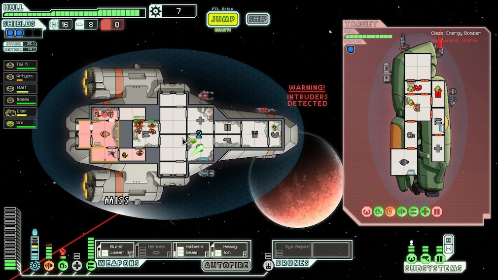 View of a battle between spaceships in FTL.