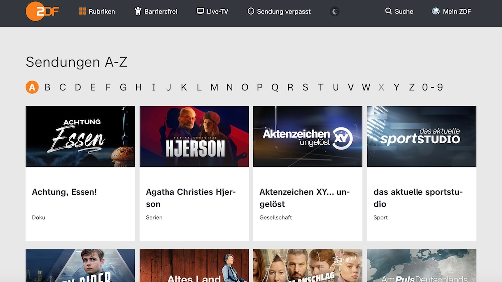 Serien von A bis Z in der Mediathek vom ZDF