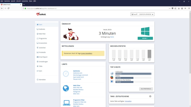 Screenshot aus Kindersicherung