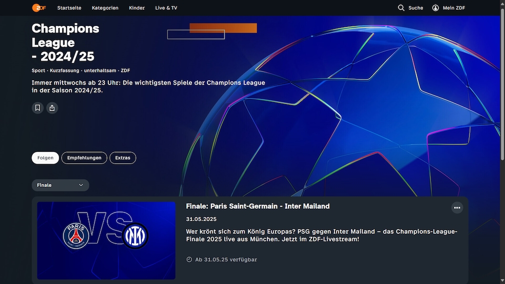 ZDF Website Chmpions League Finale