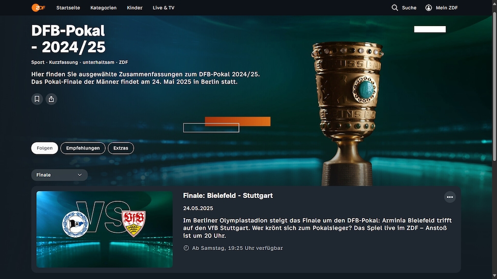 ZDF Website DFB-Pokal-Finale