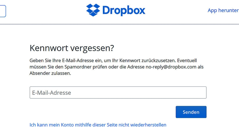 dropbox passwort vergessen