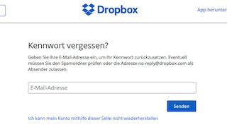 dropbox passwort vergessen