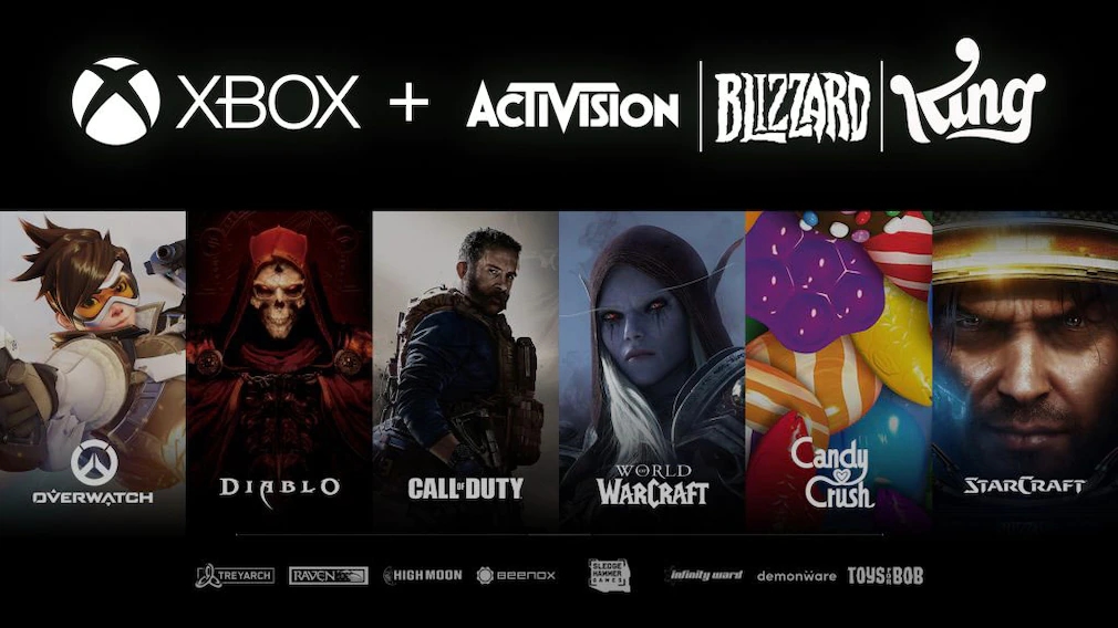 Banner mit verschiedenen Marken von Activision-Blizzard.