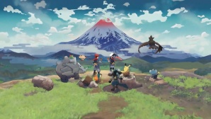 Zwei Trainer und ihre Pok�mon blicken auf einen Vulkan. © Nintendo / GameFreak / The Pok�mon Company