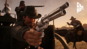 Raubüberfall auf eine Kutsche mit mehreren Männern mit Revolvern. © Rockstar Games