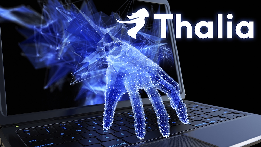 Thalia-Logo neben Notebook