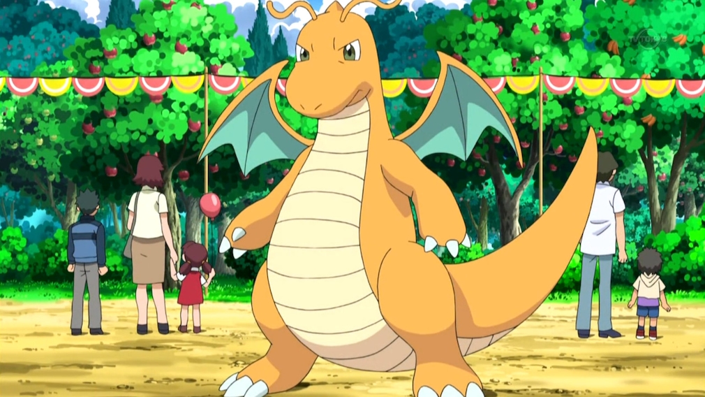 Dragonite in a park.