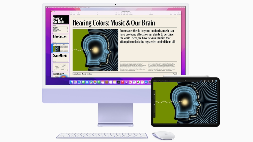 Ein iMac und ein iPad vor grauem Hintergrund.