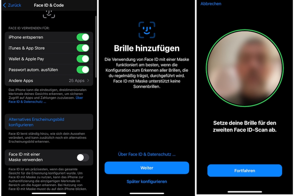 Face ID with a mask is set up in several steps