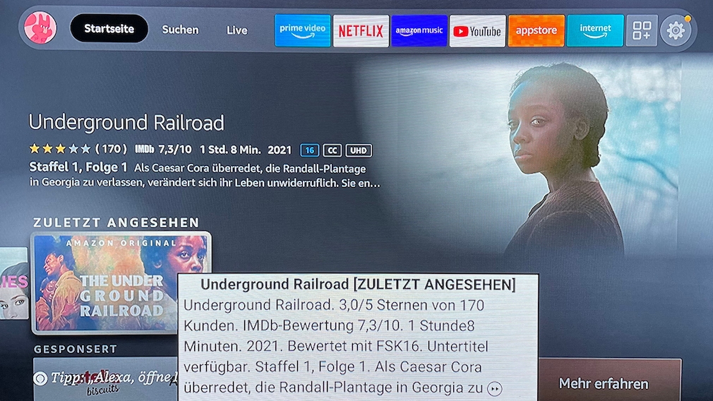 Fire TV Stick menu with text banner