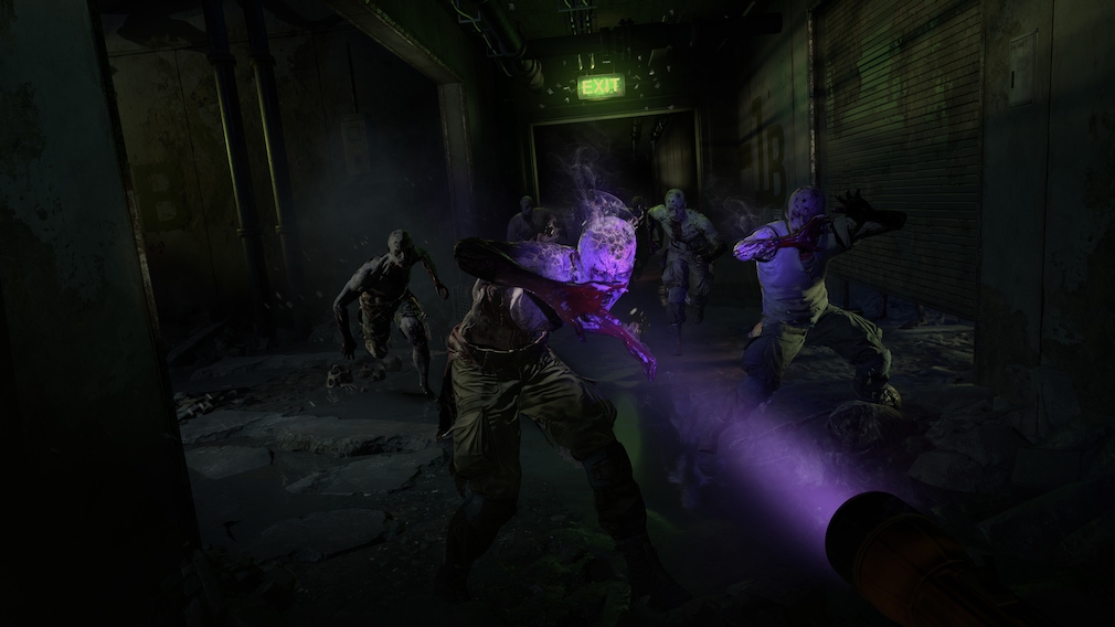 Zombies are illuminated with UV light.