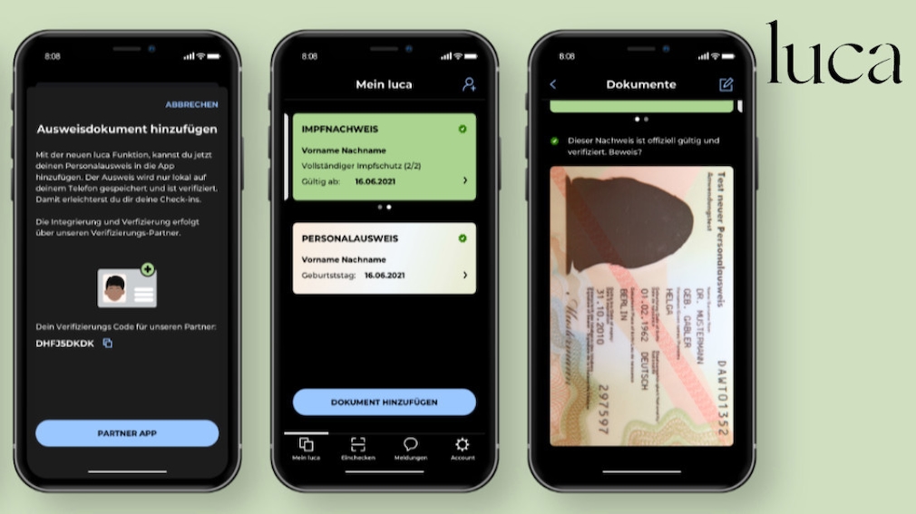 Smartphones show the Luca app.