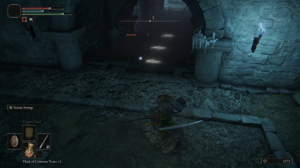 A samurai in a dark vault.