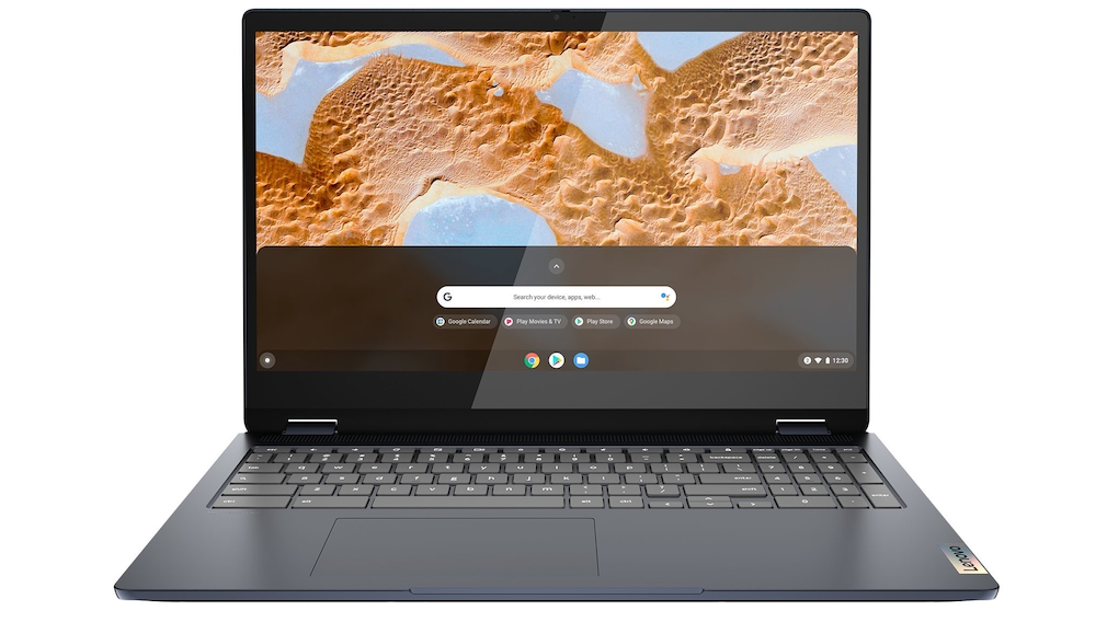 Chromebook vor weißem Hintergrund.