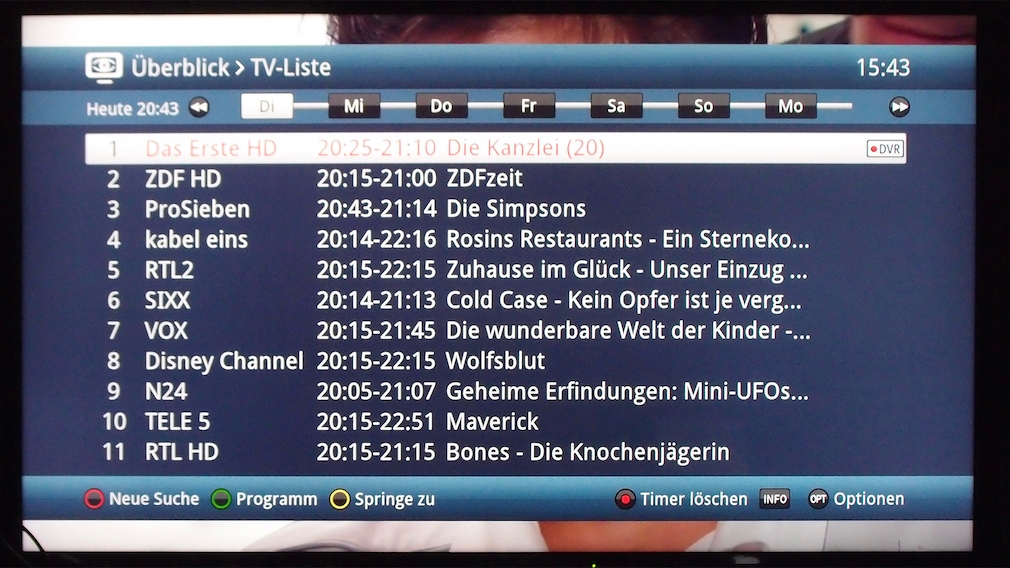 Programmübersicht eines DVB-T2-Receivers