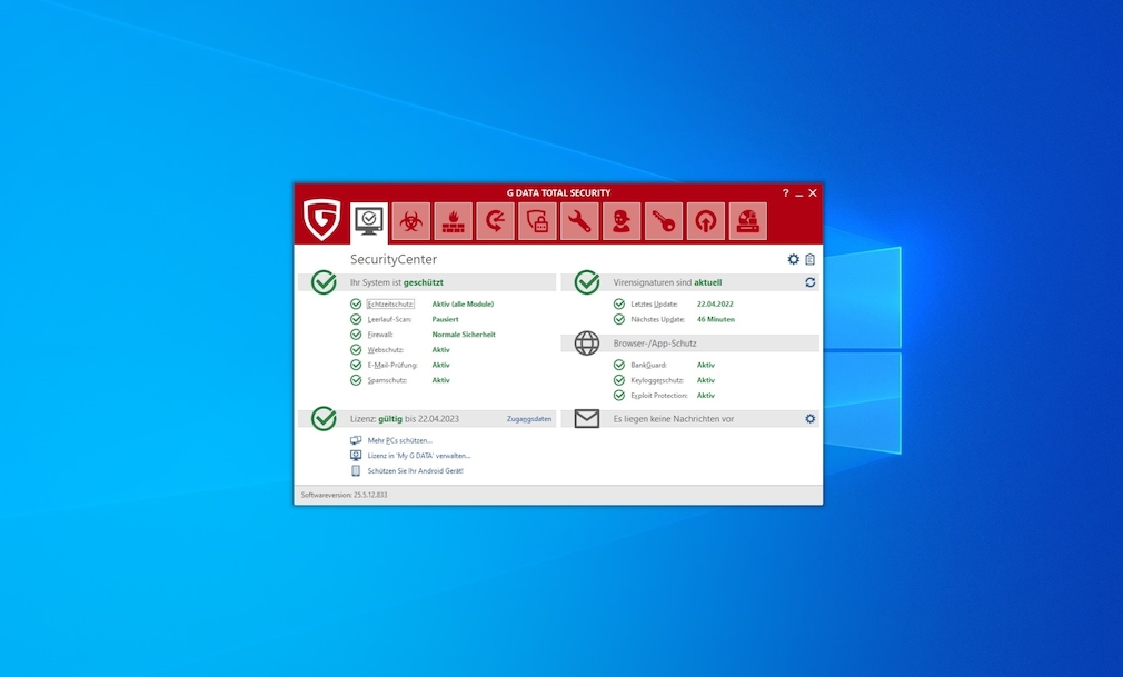 G Data Total Security Dashboard