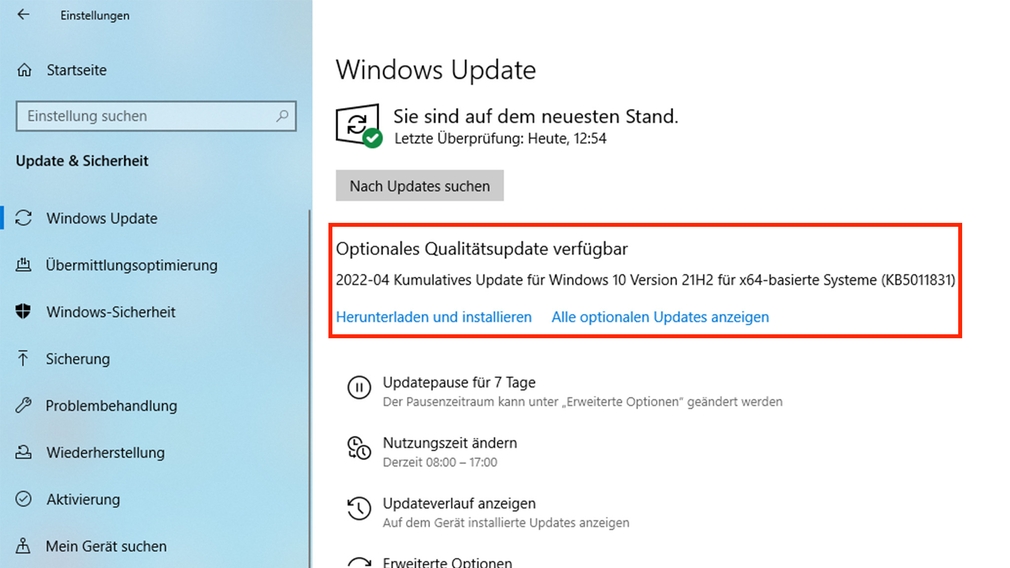 Screenshot: Windows 10 Update