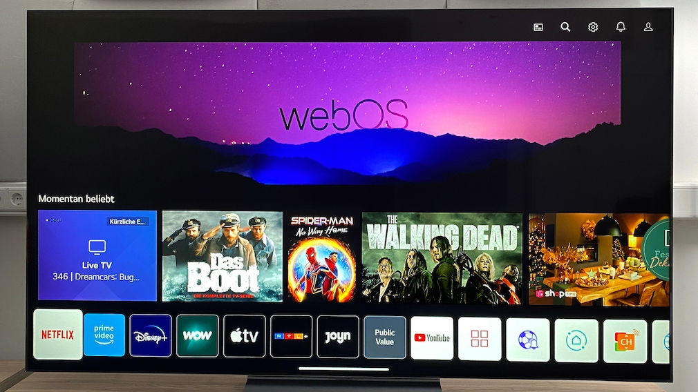 Für das LG-eigene Smart-TV-Betriebssystem WebOS 22 gibt es alle wichtigen Streaming-Apps.