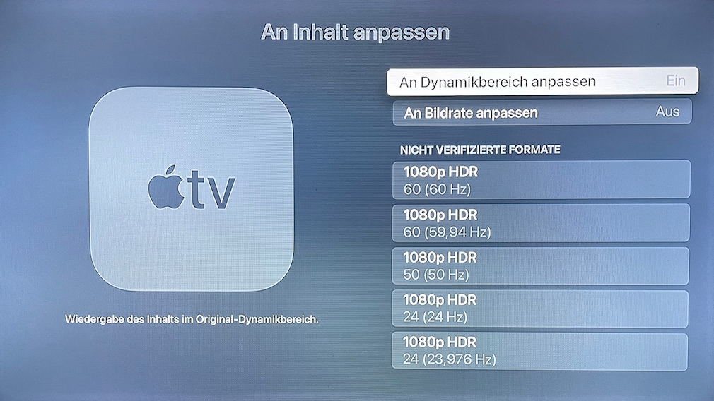 Videoeinstellungen am Apple TV