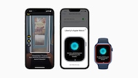 iPhone zeigt Türsensor mit Details zur Tür, ein zweites iPhone spiegelt den Inhalt der Apple Watch