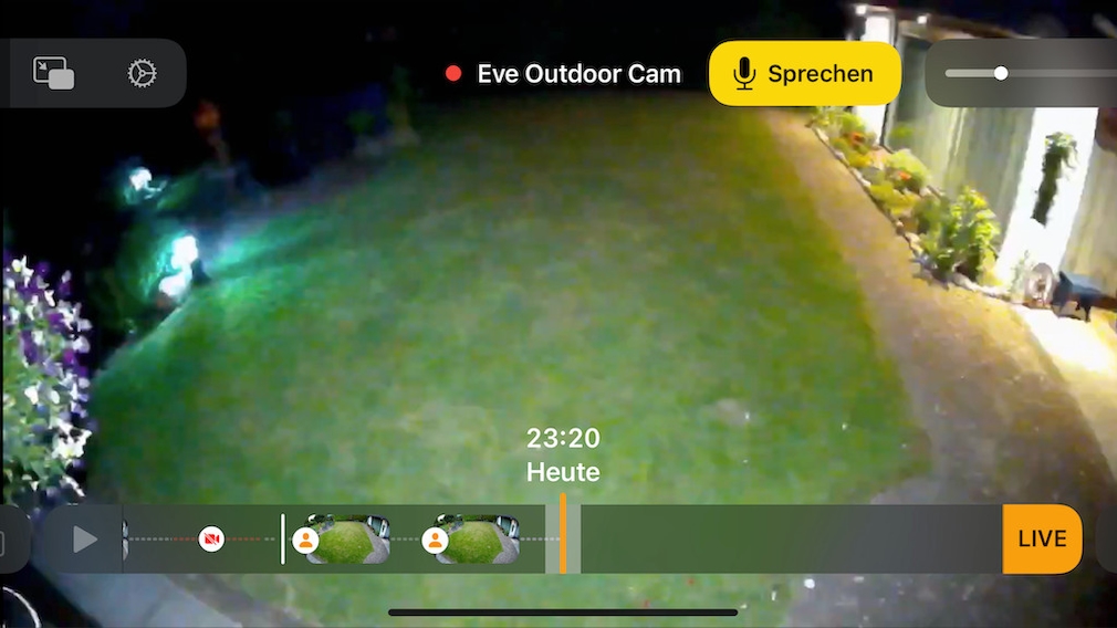 Eve Outdoor Cam, Nacht mit Licht