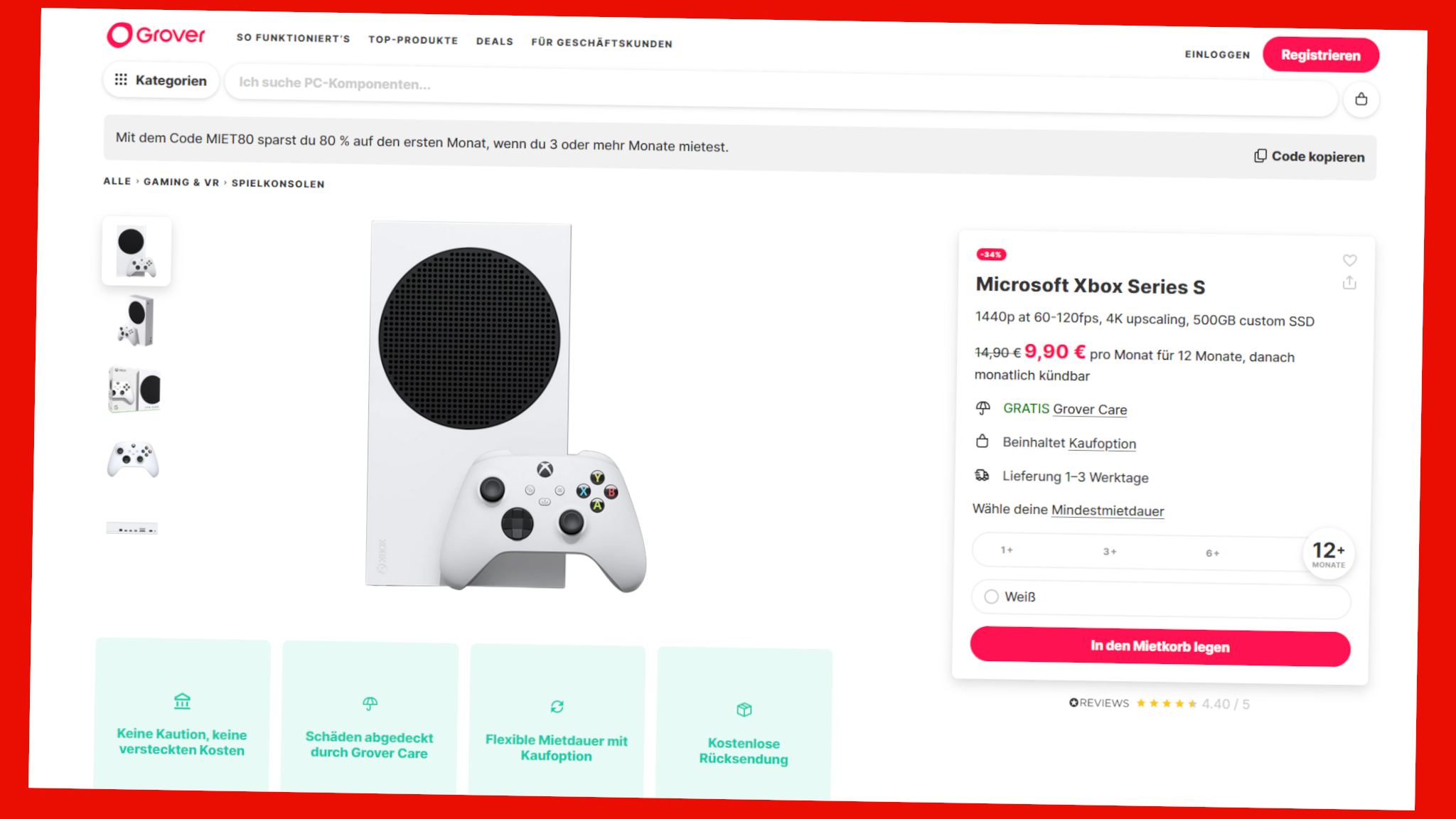 Grover: Jetzt Xbox Series S für nur 9,90 Euro im Monat mieten